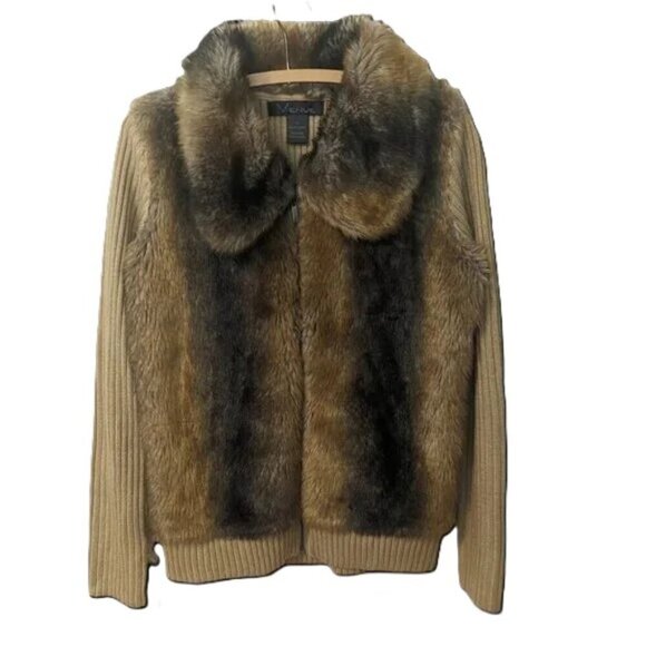 Vintage Faux Fur Jacket Knit Sweater Venue Scarface 70s 80s Studio 54 Going Out - Picture 1 of 8